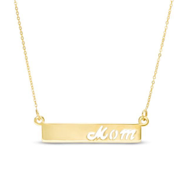 "Mom" Sideways Bar Necklace in 10K Gold - 17"|Peoples Jewellers