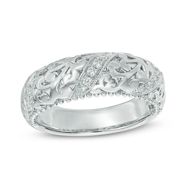 0.20 CT. T.W. Diamond Vintage-Style Slant Filigree Anniversary Band in 10K White Gold|Peoples Jewellers