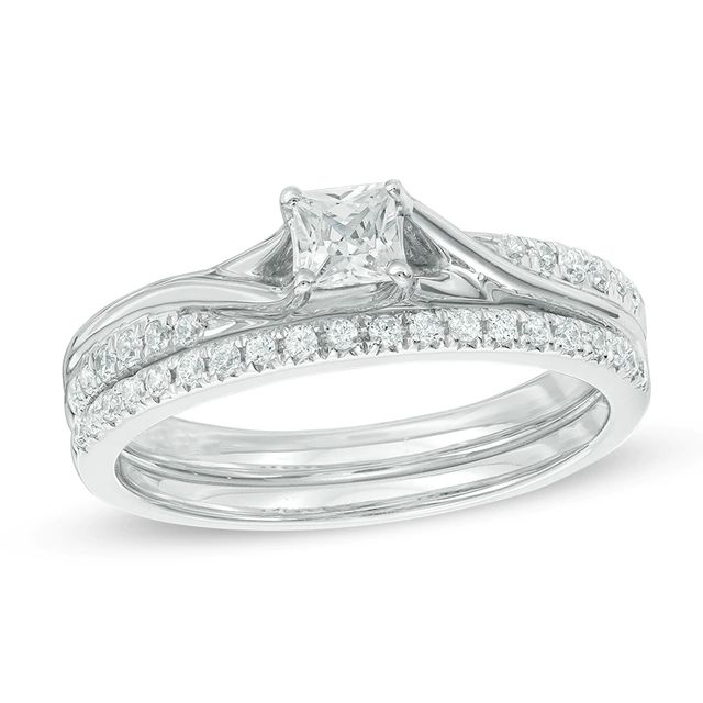 0.45 CT. T.W. Princess-Cut Diamond Bypass Bridal Set in 10K White Gold|Peoples Jewellers