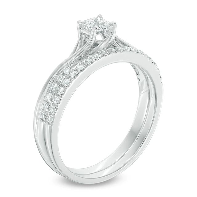 0.45 CT. T.W. Princess-Cut Diamond Bypass Bridal Set in 10K White Gold|Peoples Jewellers