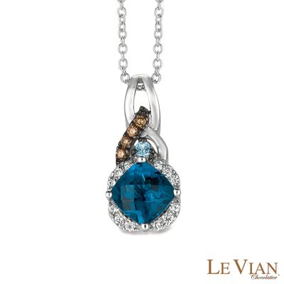 Le Vian® 6.0mm Deep Sea Blue Topaz™ and 0.11 CT. T.W. Diamond Frame Pendant in 14K Vanilla Gold™|Peoples Jewellers