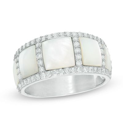 Mother-of-Pearl and Lab-Created White Sapphire Five Stone Ring in Sterling Silver|Peoples Jewellers
