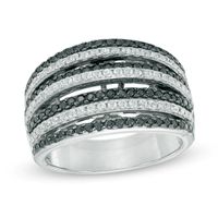 Lab-Created Black Spinel and White Sapphire Multi-Row Ring in Sterling Silver|Peoples Jewellers