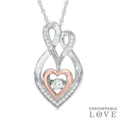 Unstoppable Love™ 0.14 CT. T.W. Diamond Heart Motherly Love Pendant in Sterling Silver and 10K Rose Gold|Peoples Jewellers