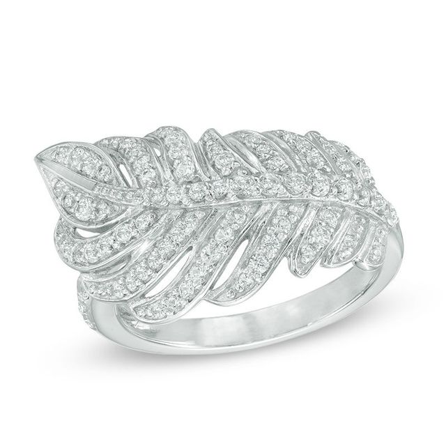Lab-Created White Sapphire Sideways Feather Ring in Sterling Silver|Peoples Jewellers