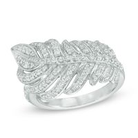 Lab-Created White Sapphire Sideways Feather Ring in Sterling Silver|Peoples Jewellers