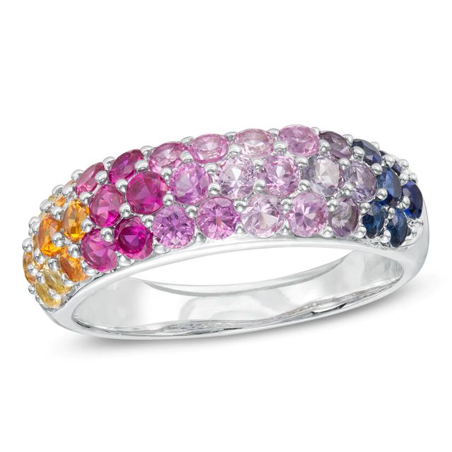 Lab-Created Ruby and Multi-Colour Sapphire Dome Ring in Sterling Silver