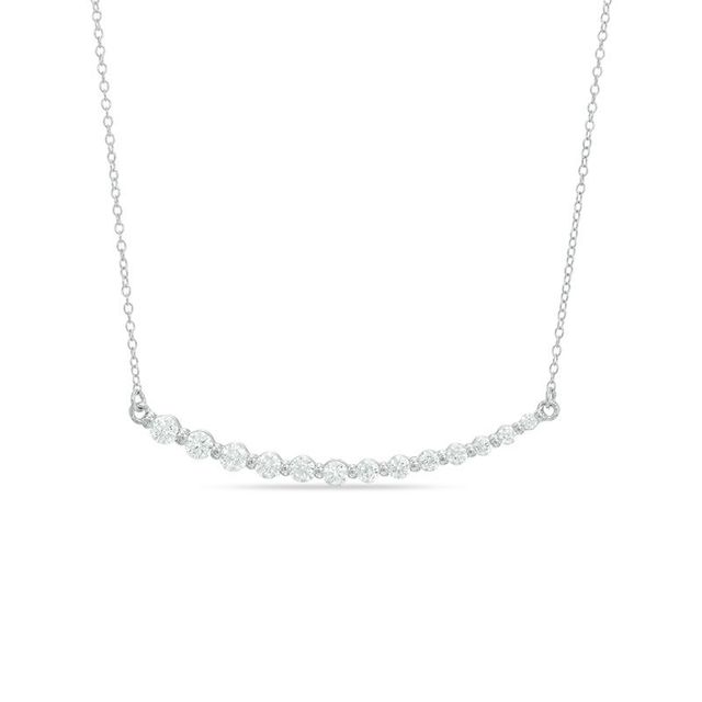 Lab-Created White Sapphire Curved Bar Necklace in Sterling Silver|Peoples Jewellers