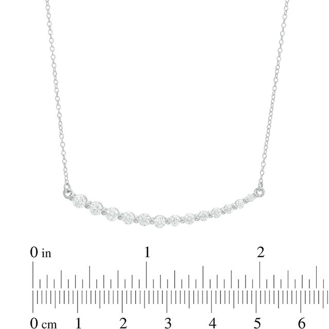 Lab-Created White Sapphire Curved Bar Necklace in Sterling Silver