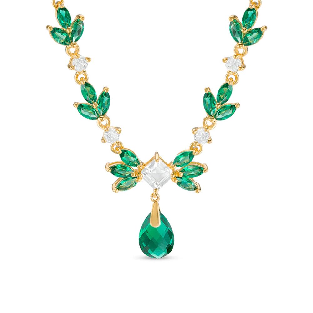 Lab-Created Green Quartz and White Sapphire Floral Necklace in Sterling Silver with 18K Gold Plate - 17"|Peoples Jewellers