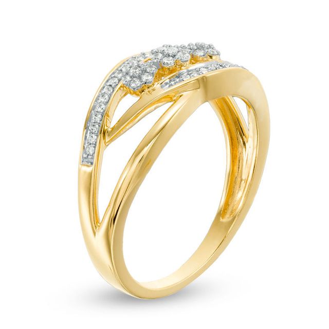 0.15 CT. T.W. Diamond Three Flower Bypass Ring in 10K Gold