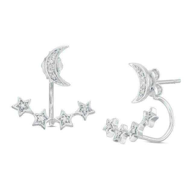 0.04 CT. T.W. Diamond Moon and Star Front/Back Earrings in Sterling Silver|Peoples Jewellers