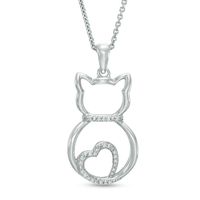 0.04 CT. T.W. Diamond Cat with Heart Tail Pendant in Sterling Silver|Peoples Jewellers