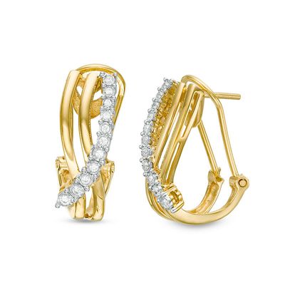 0.25 CT. T.W. Diamond Crossover Hoop Earrings in 10K Gold|Peoples Jewellers