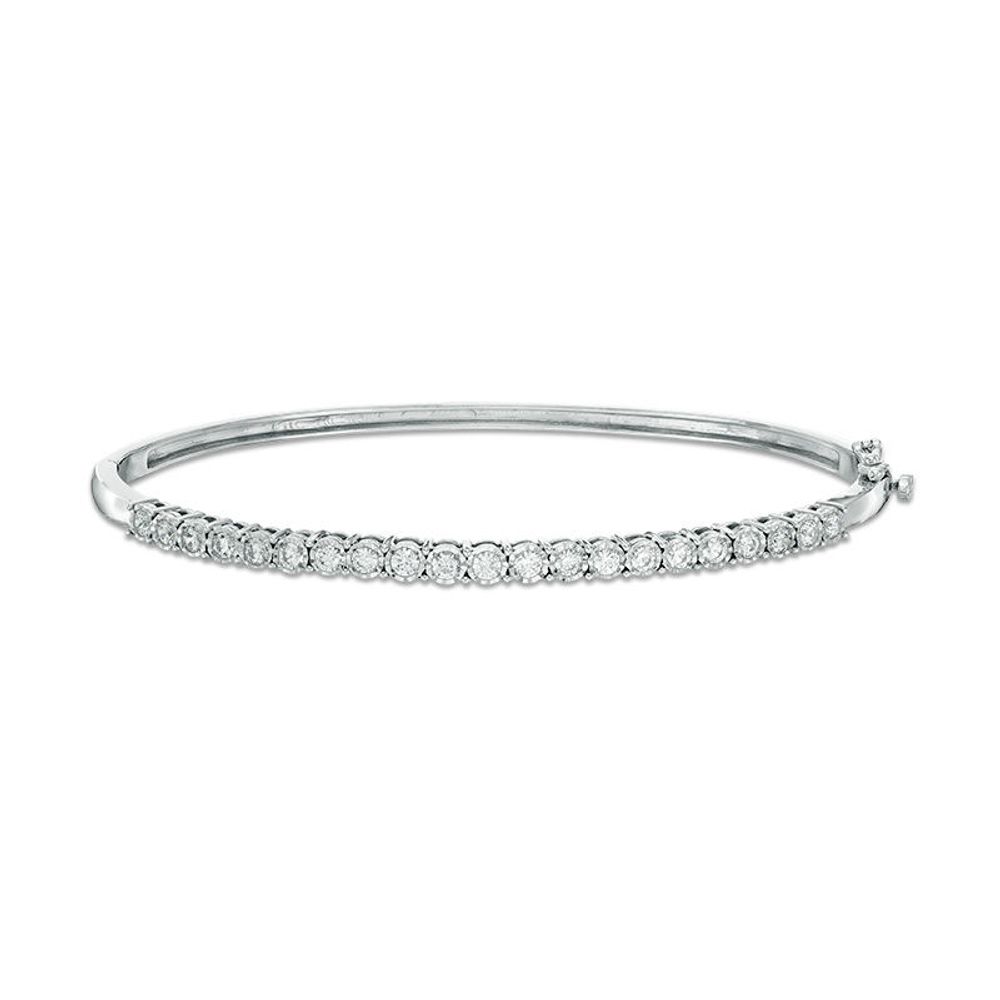 1.00 CT. T.W. Diamond Straight Line Hinged Bangle in 10K White Gold|Peoples Jewellers