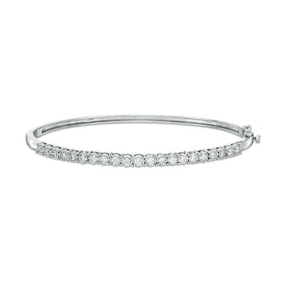 1.00 CT. T.W. Diamond Straight Line Hinged Bangle in 10K White Gold|Peoples Jewellers