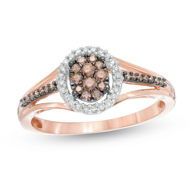 0.25 CT. T.W. Composite Champagne and White Diamond Oval Frame Ring in 10K Rose Gold|Peoples Jewellers