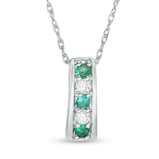 Lab-Created Emerald and White Sapphire Linear Five Stone Pendant in Sterling Silver|Peoples Jewellers