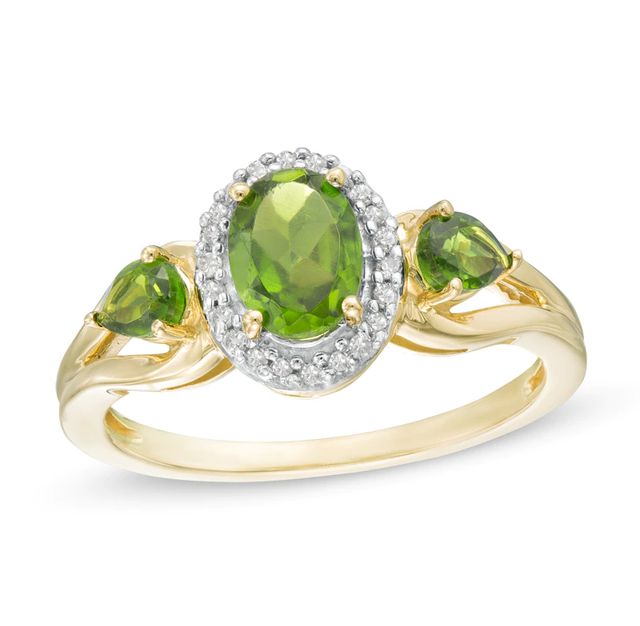 Chrome Diopside and Diamond Accent Frame Three Stone Ring in 10K Gold|Peoples Jewellers