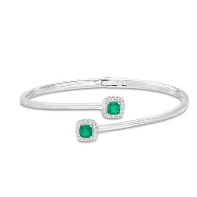 5.0mm Cushion-Cut Green Quartz Doublet and Lab-Created White Sapphire Frame Bypass Bangle in Sterling Silver|Peoples Jewellers