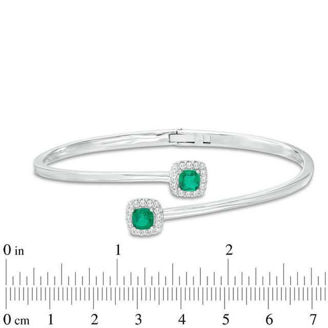 5.0mm Cushion-Cut Green Quartz Doublet and Lab-Created White Sapphire Frame Bypass Bangle in Sterling Silver|Peoples Jewellers