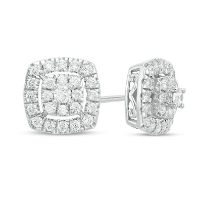 0.50 CT. T.W. Composite Diamond Cushion Frame Stud Earrings in 10K White Gold|Peoples Jewellers