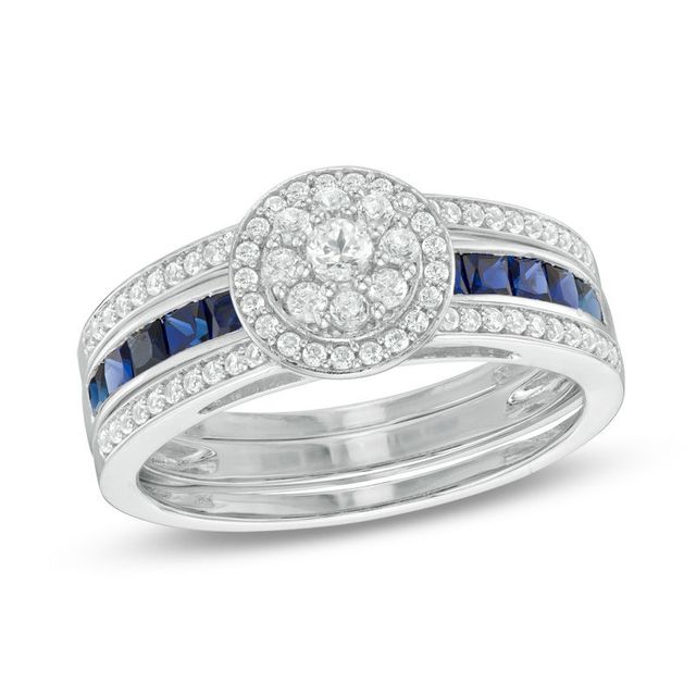 Lab-Created White Sapphire, Emerald, Ruby and Blue Sapphire Four Piece Bridal Set in Sterling Silver|Peoples Jewellers