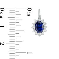 Oval Lab-Created Blue Sapphire and Diamond Accent Sunburst Drop Earrings in Sterling Silver|Peoples Jewellers