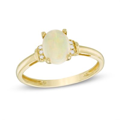 Oval Opal and Diamond Accent Tri-Sides Collar Ring in 10K Gold|Peoples Jewellers