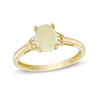 Oval Opal and Diamond Accent Tri-Sides Collar Ring in 10K Gold|Peoples Jewellers