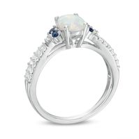 Oval Lab-Created Opal, Blue and White Sapphire Tri-Sides Ring in Sterling Silver|Peoples Jewellers
