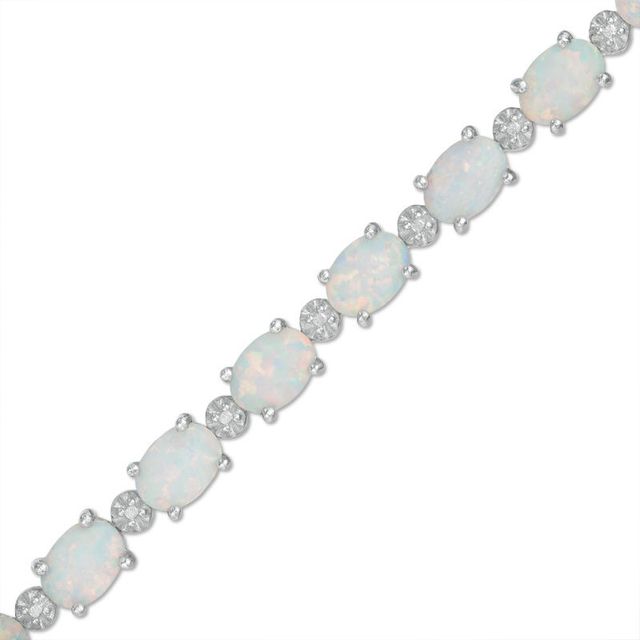 Oval Lab-Created Opal and Diamond Accent Line Bracelet in Sterling Silver - 7.5"|Peoples Jewellers