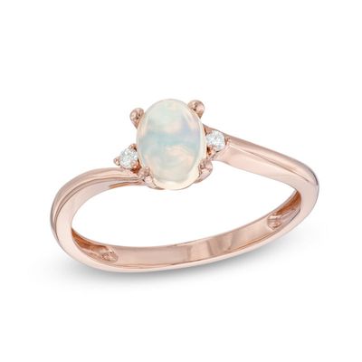 Oval Opal and Diamond Accent Bypass Ring in 10K Rose Gold|Peoples Jewellers