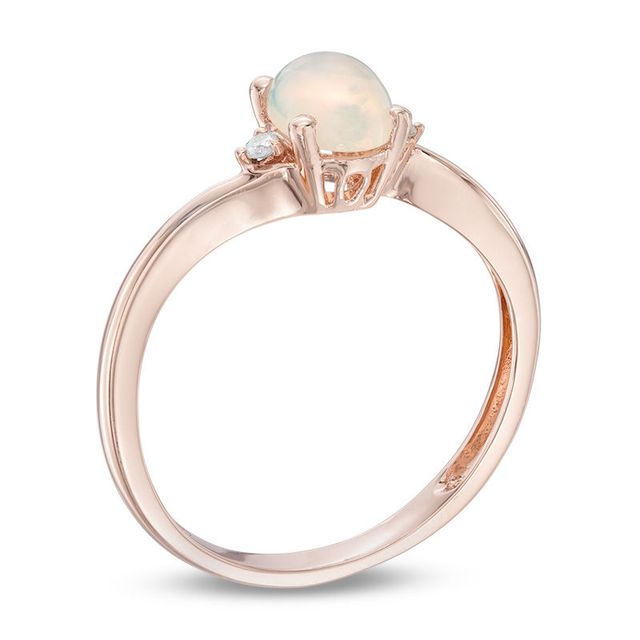 Oval Opal and Diamond Accent Bypass Ring in 10K Rose Gold|Peoples Jewellers