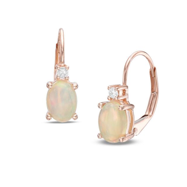 Oval Opal and Diamond Accent Drop Earrings in 10K Rose Gold|Peoples Jewellers
