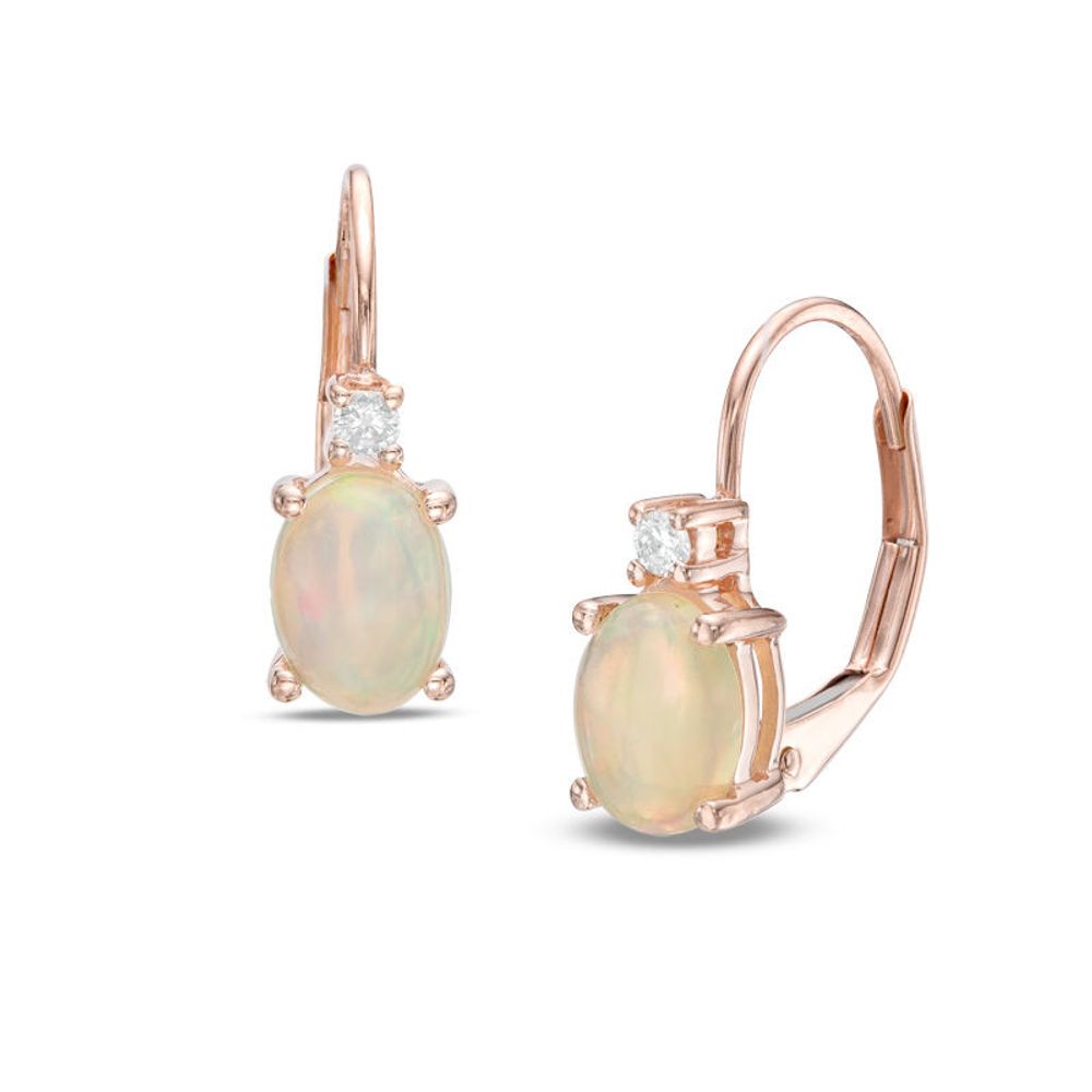 Oval Opal and Diamond Accent Drop Earrings in 10K Rose Gold|Peoples Jewellers