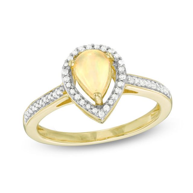 Pear-Shaped Opal and 0.15 CT. T.W. Diamond Frame Ring in 10K Gold|Peoples Jewellers