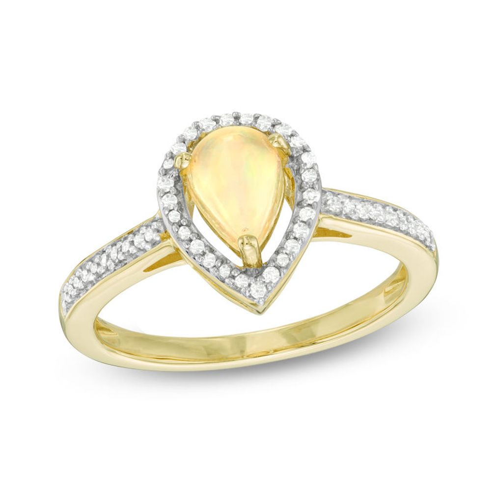 Pear-Shaped Opal and 0.15 CT. T.W. Diamond Frame Ring in 10K Gold|Peoples Jewellers