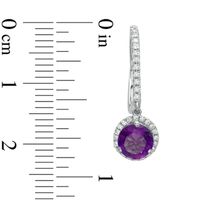 6.0mm Amethyst and Lab-Created White Sapphire Frame Drop Earrings in Sterling Silver|Peoples Jewellers