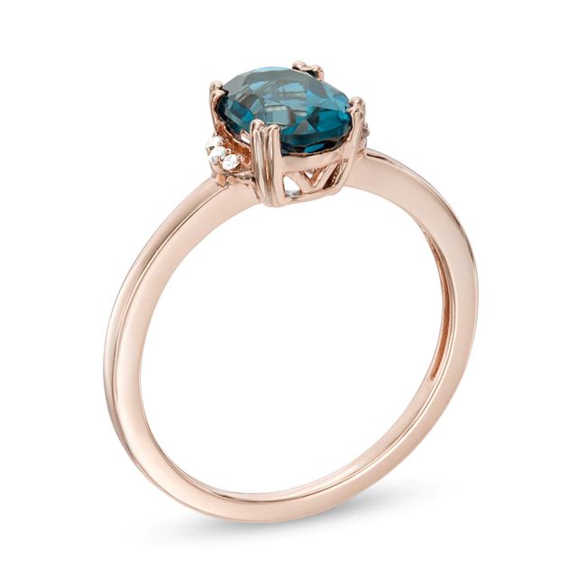 Oval London Blue Topaz and Diamond Accent Tri-Sides Ring in 10K Rose Gold|Peoples Jewellers