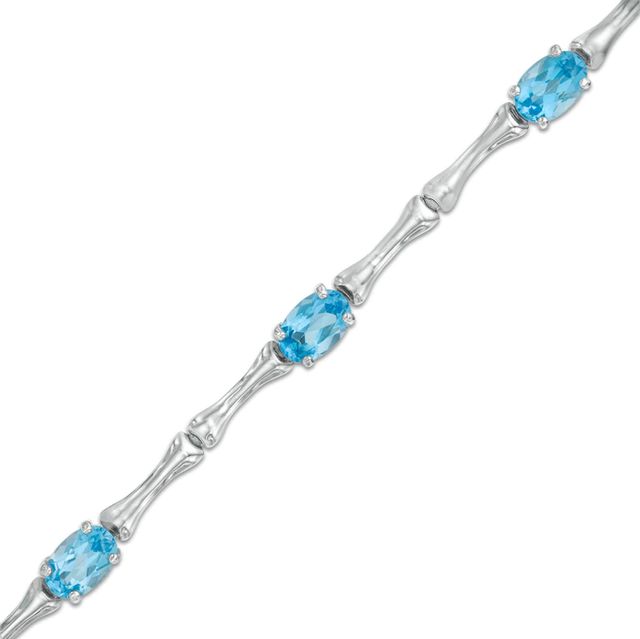 Oval Swiss Blue Topaz Bamboo Bracelet in Sterling Silver - 7.25"