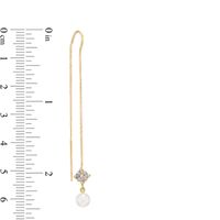 5.0mm Freshwater Cultured Pearl and Lab-Created White Sapphire Quad Threader Drop Earrings in 10K White Gold|Peoples Jewellers