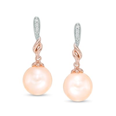 Dyed Pink Freshwater Cultured Pearl and Lab-Created White Sapphire Earrings in Sterling Silver with 14K Rose Gold Plate|Peoples Jewellers