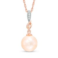 Dyed Pink Freshwater Cultured Pearl and Lab-Created White Sapphire Pendant in Sterling Silver with 14K Rose Gold Plate|Peoples Jewellers