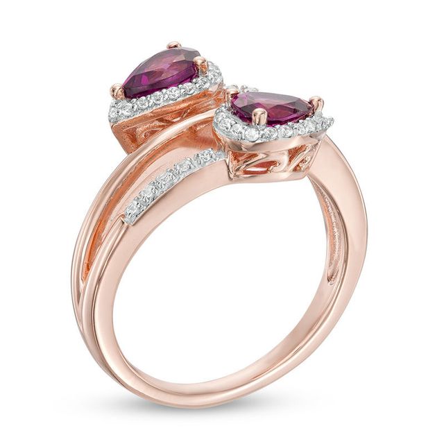 Pear-Shaped Rhodolite Garnet and Lab-Created White Sapphire Frame Bypass Ring in 10K Rose Gold|Peoples Jewellers