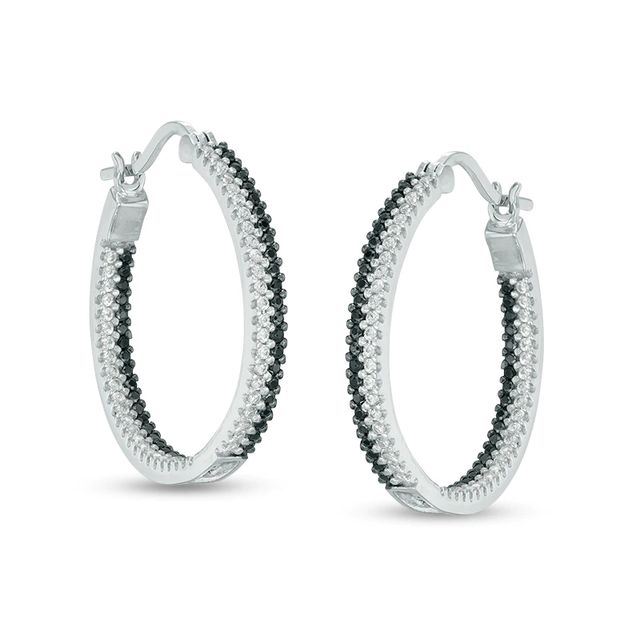 Lab-Created Black Spinel and White Sapphire Double Row Inside-Out Hoop Earrings in Sterling Silver|Peoples Jewellers