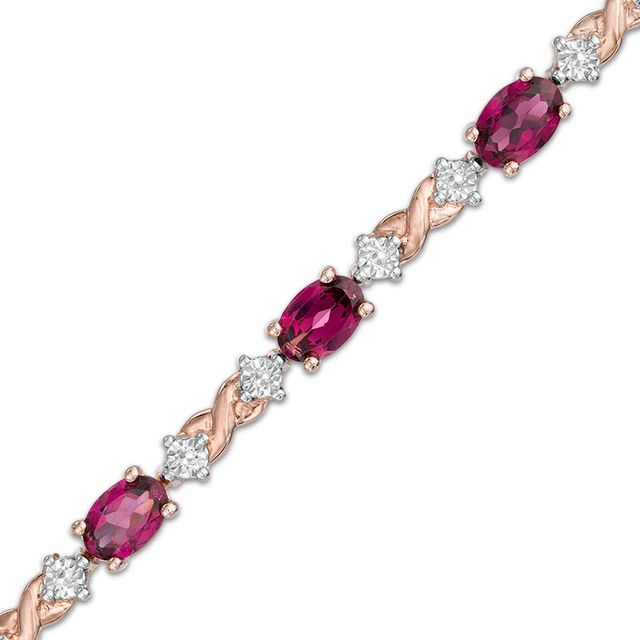 Oval Rhodolite Garnet and Diamond Accent Infinity Bracelet in Sterling Silver and 14K Rose Gold Plate - 7.25"|Peoples Jewellers