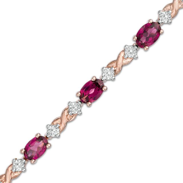 Oval Rhodolite Garnet and Diamond Accent Infinity Bracelet in Sterling Silver and 14K Rose Gold Plate - 7.25"