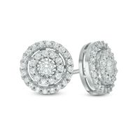 0.50 CT. T.W. Diamond Double Frame Stud Earrings in 10K White Gold|Peoples Jewellers