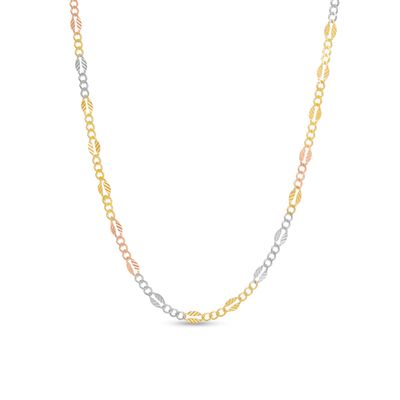 Diamond-Cut Mirror Leaf Link Chain Necklace in 10K Tri-Tone Gold|Peoples Jewellers